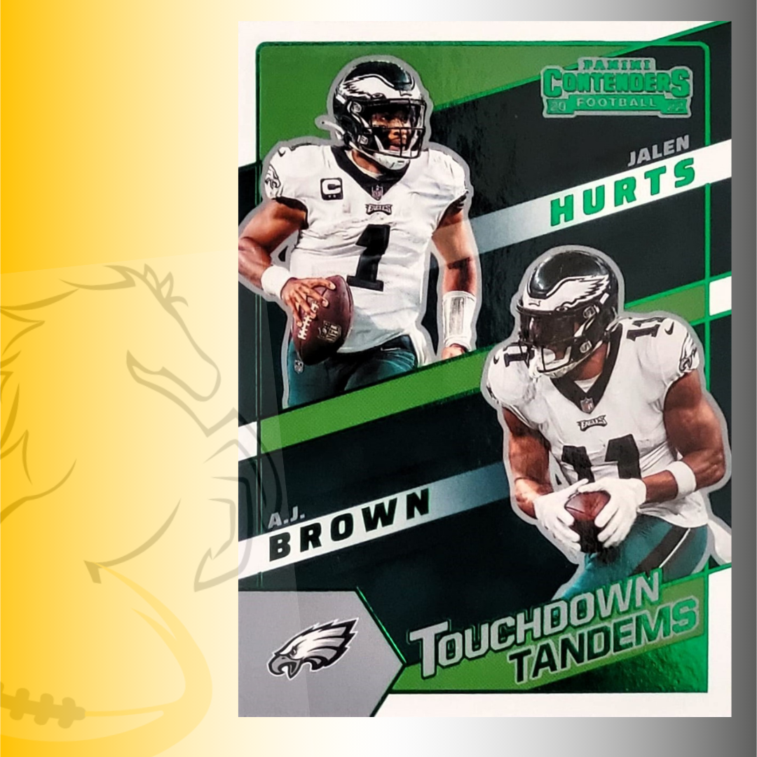 2022 Panini Contenders Jalen Hurts / A. J. Brown Touchdown Tandems Green Parallel