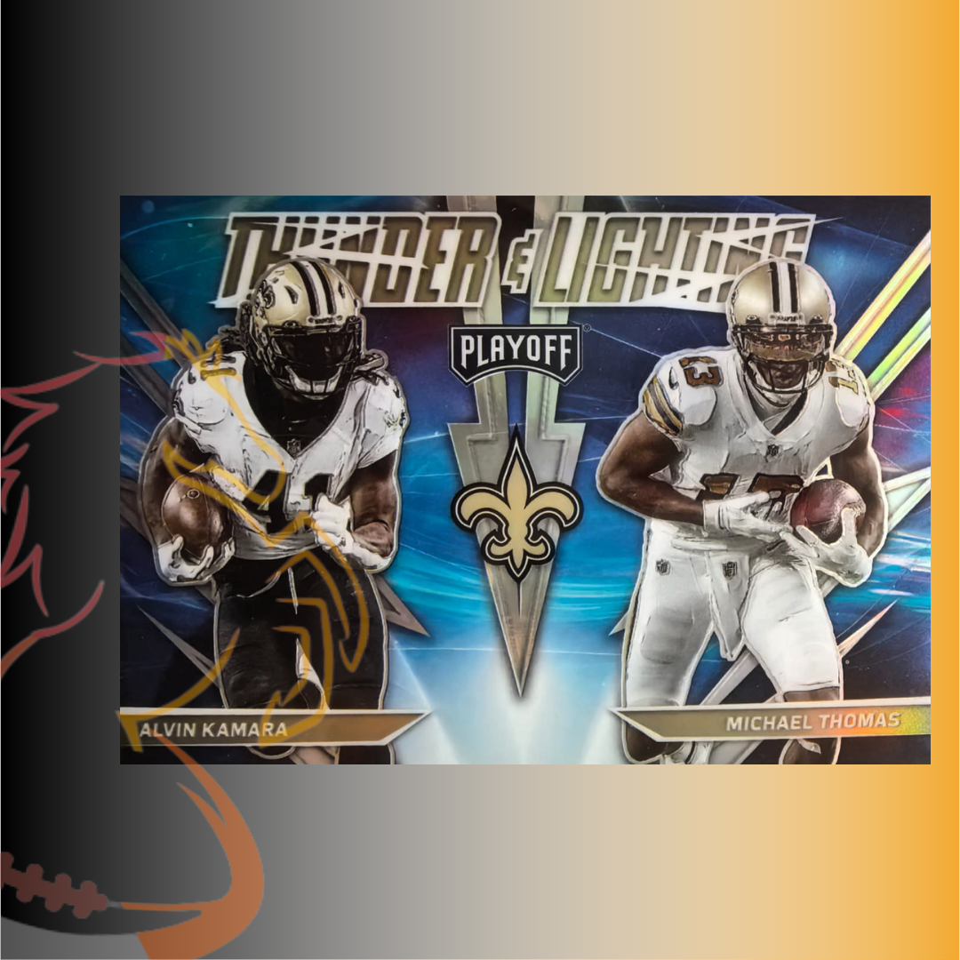 2021 Panini Playoff Alvin Kamara / Michael Thomas Thunder & Lightning Blue Prizm