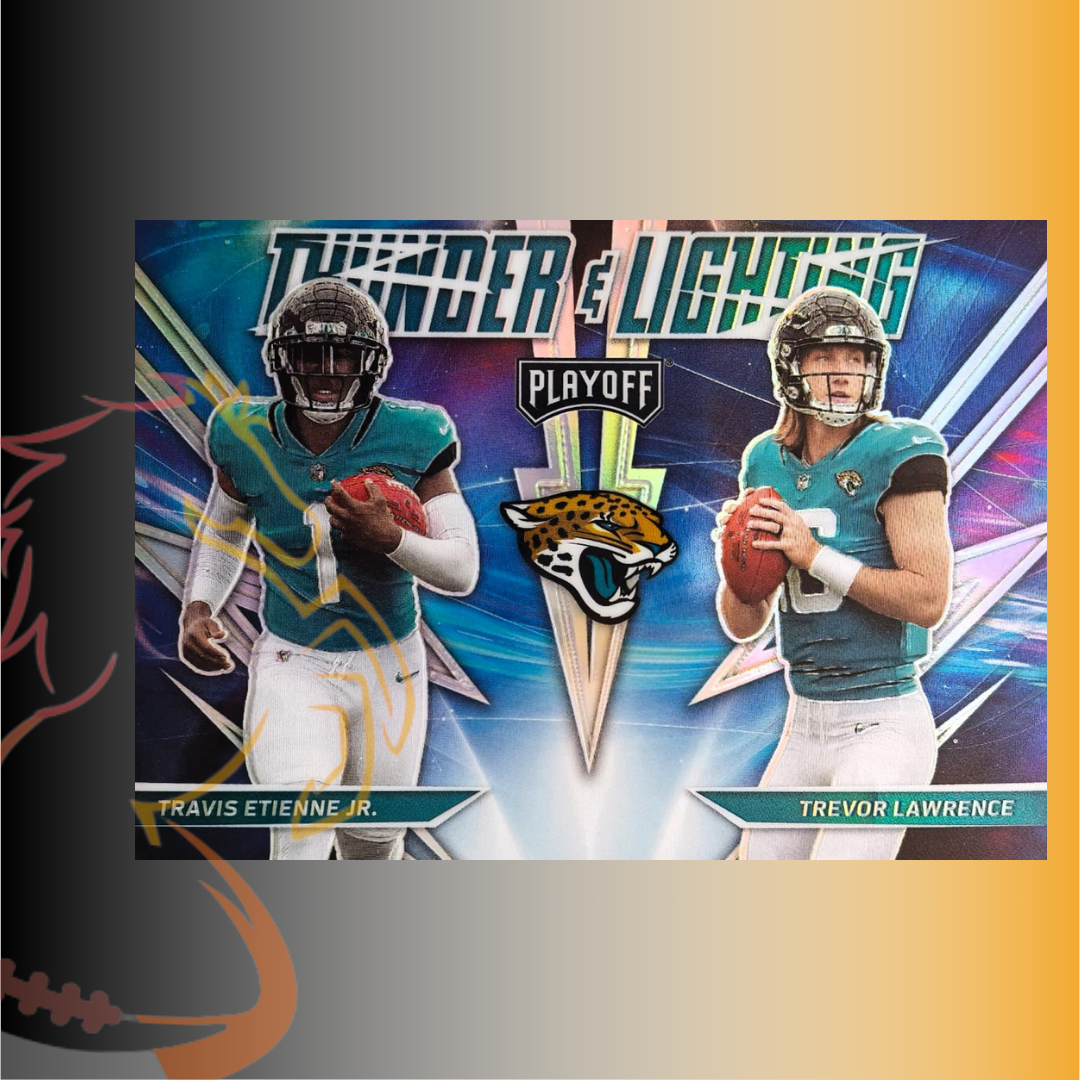 2021 Panini Playoff Travis Etienne Jr. / Trevor Lawrence Thunder & Lightning Silver Prizm