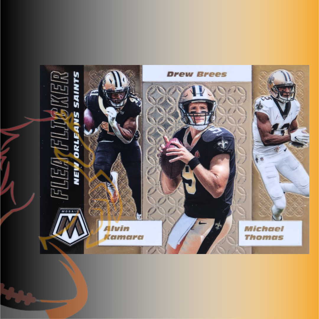2020 Panini Mosaic Alvin Kamara / Drew Brees / Michael Thomas Flea Flicker