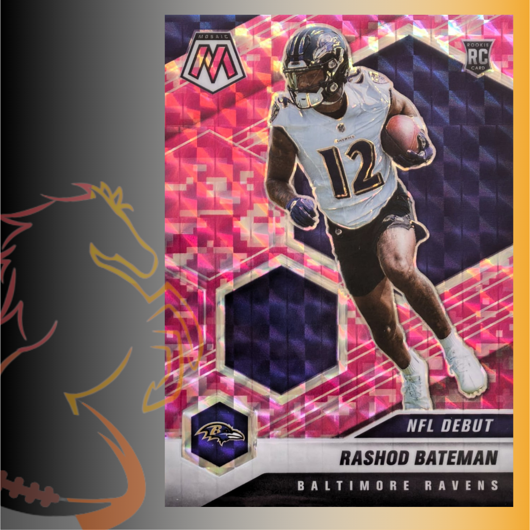 2021 Panini Mosaic Rashod Bateman Pink Camo NFL Debut Prizm Rookie Card