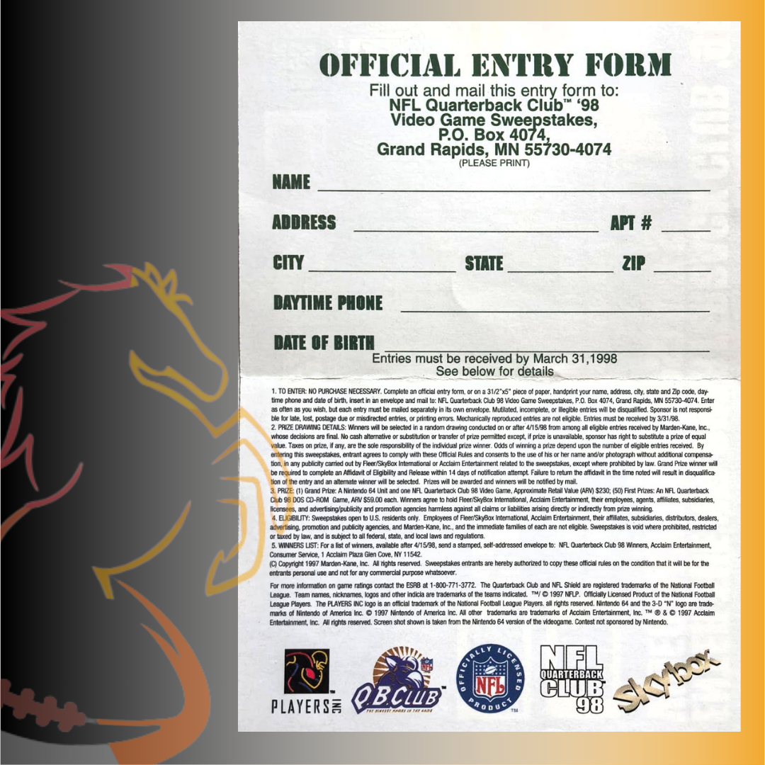 1998 SkyBox Brett Favre NFL Quarterback Club ´98 Promo - Imagen 2