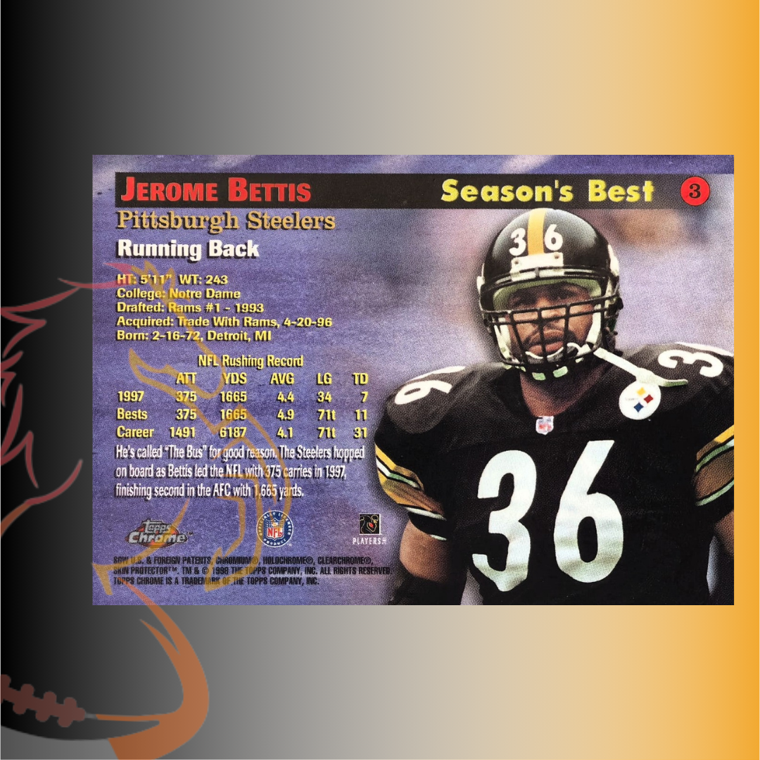 1998 Topps Chrome Jerome Bettis Power And Speed - Imagen 2