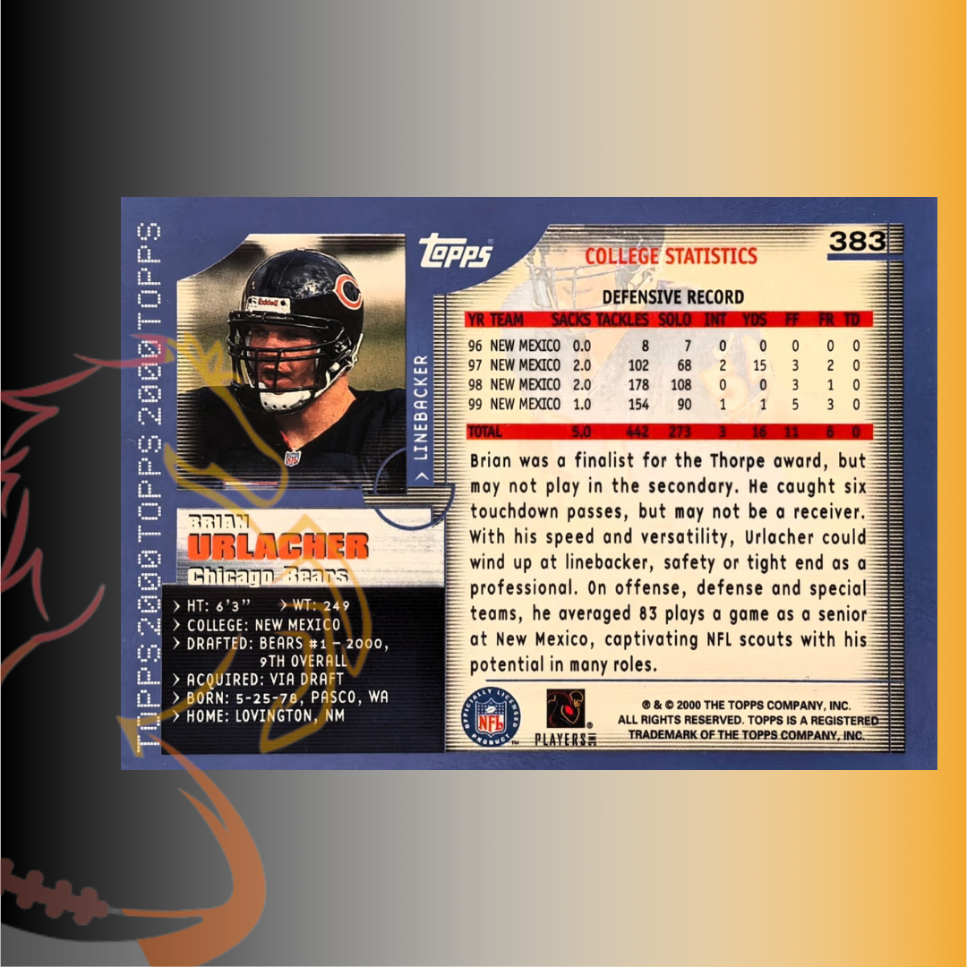 2000 Topps Brian Urlacher Rookie Card - Imagen 2