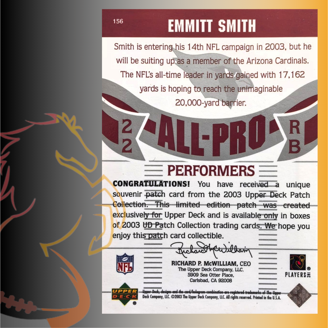 2003 Upper Deck All-Pro Performers Emmitt Smith Patch Collection - Imagen 2