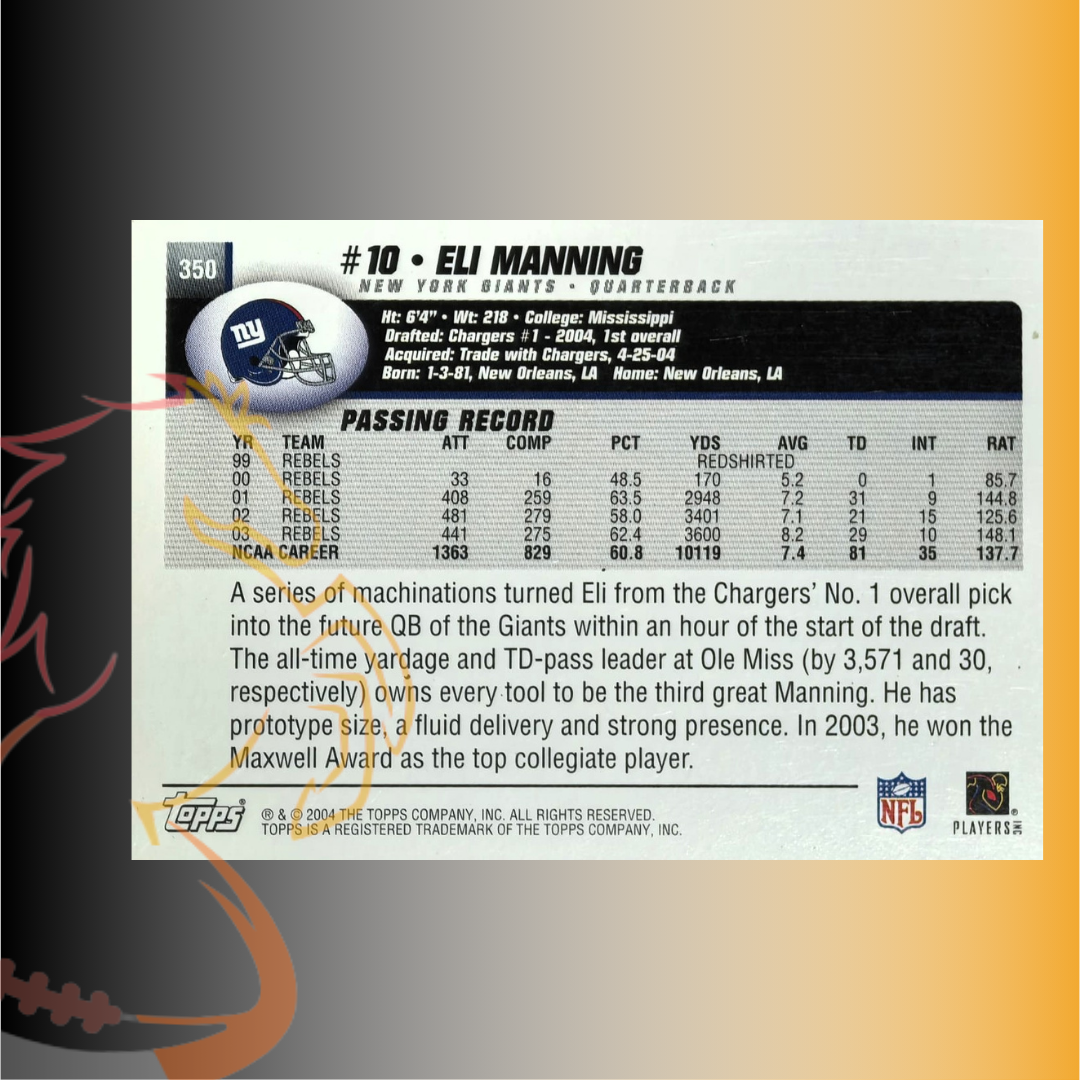 2004 Topps Eli Manning Rookie Card - Imagen 2