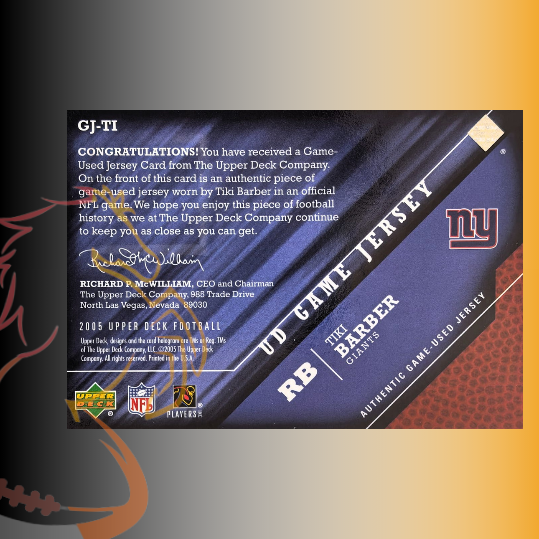 2005 Upper Deck UD Game Jersey Tiki Barber - Imagen 2