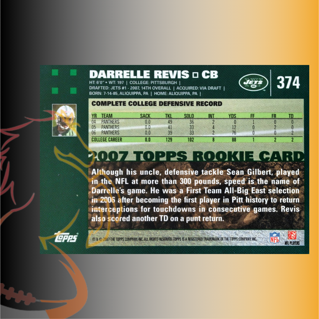 2007 Topps Darrelle Revis Rookie Card - Imagen 2