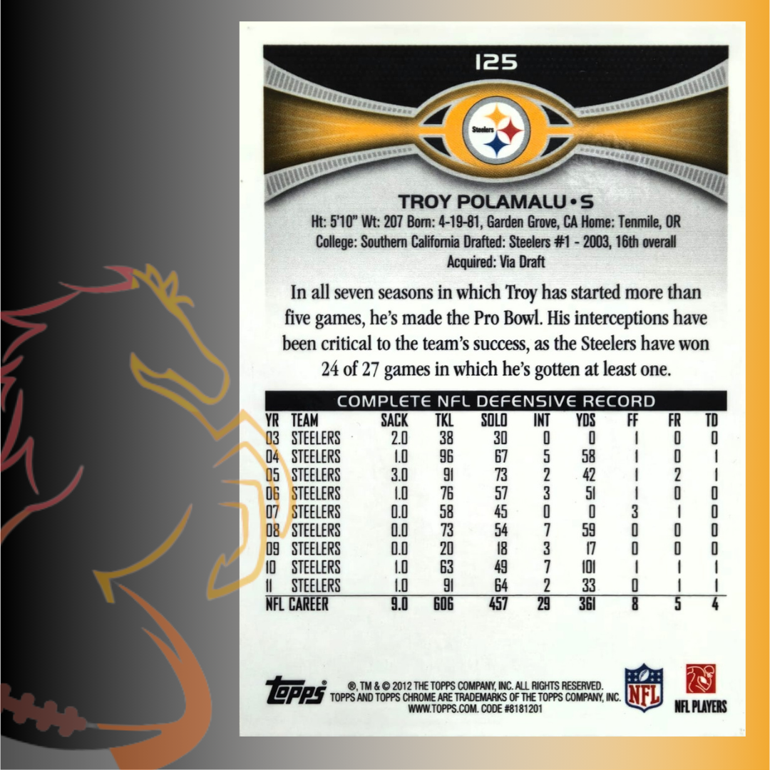 2012 Topps Chrome Troy Polamalu 2011 All Pro - Imagen 2