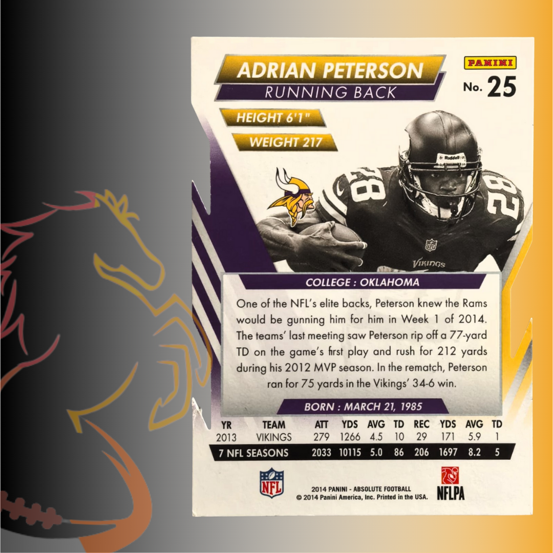 2014 Panini Absolute Football Adrian Peterson Die Cut - Imagen 2