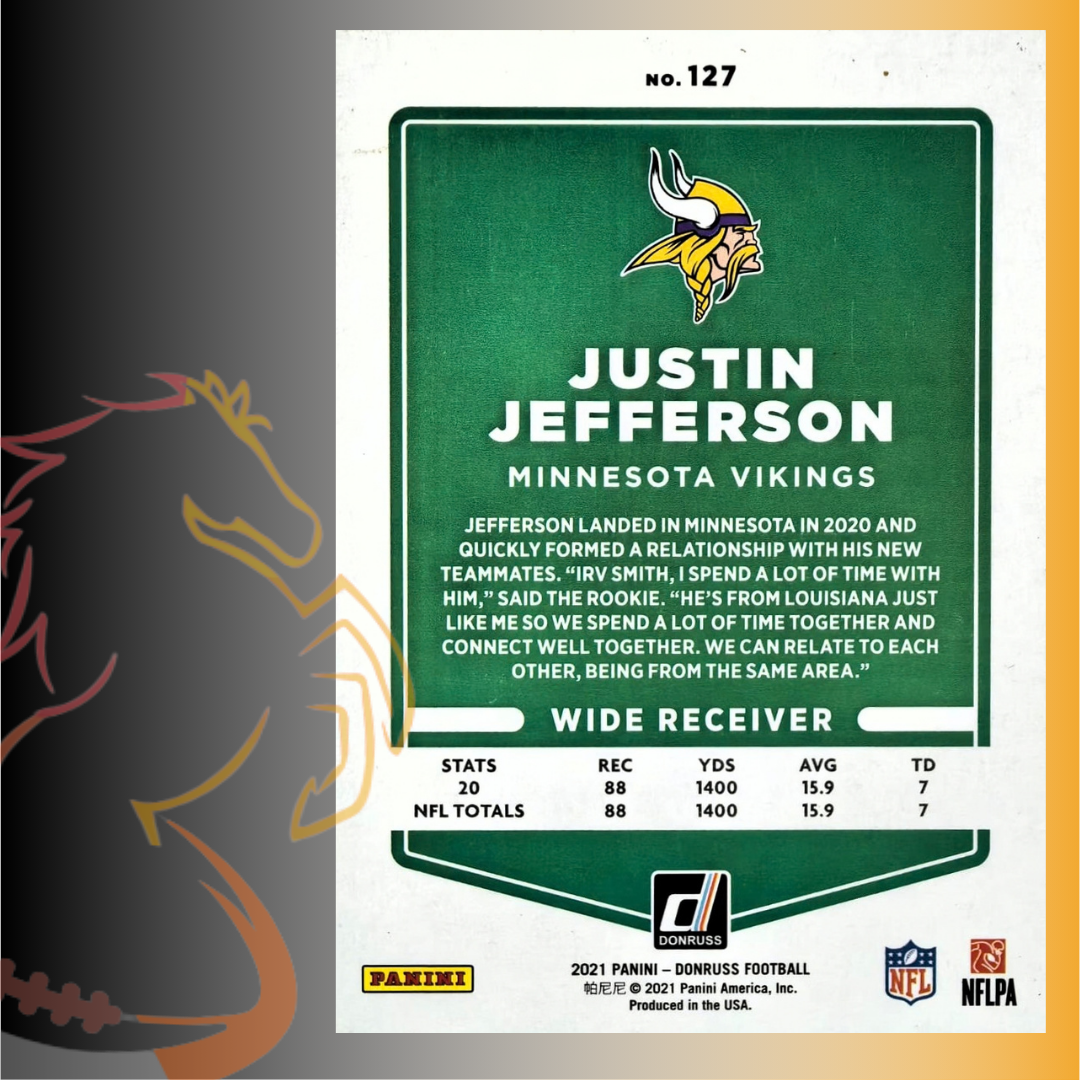 2021 Panini Donruss Justin Jefferson No Helmet Variation - Imagen 2